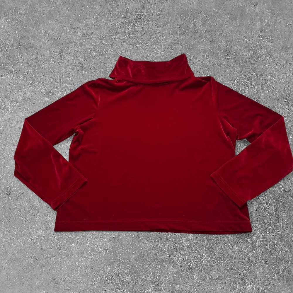 Jaclyn Smith Red Velvet Turtleneck Top Long Sleeve Stretch L Vintage 90s Style